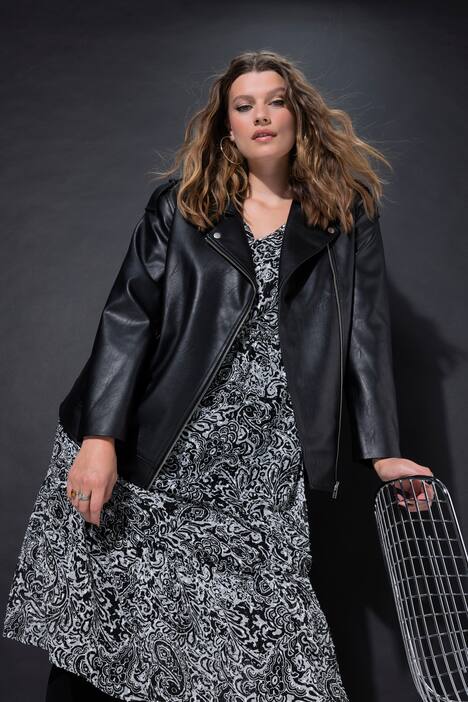 Veste de motard longue et oversize en similicuir, zip métallique