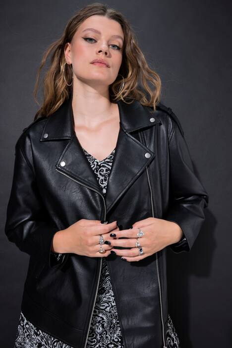 Veste de motard longue et oversize en similicuir, zip métallique