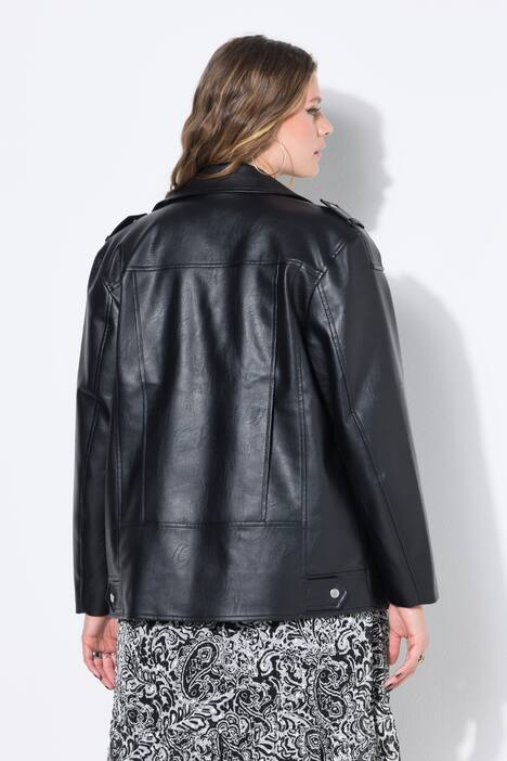 Veste de motard longue et oversize en similicuir, zip métallique