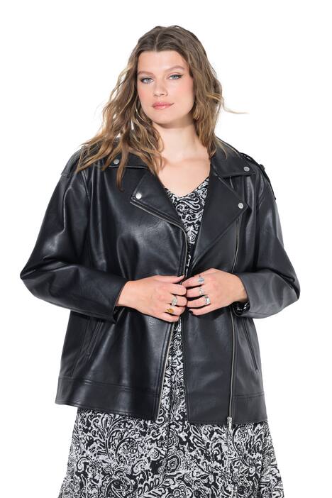 Motorkářská bunda, umělá kůže, delší a oversize, kovový zip