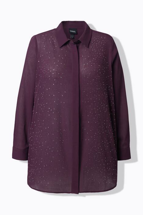 Blusa con decorazioni, collo da camicia e maniche lunghe
