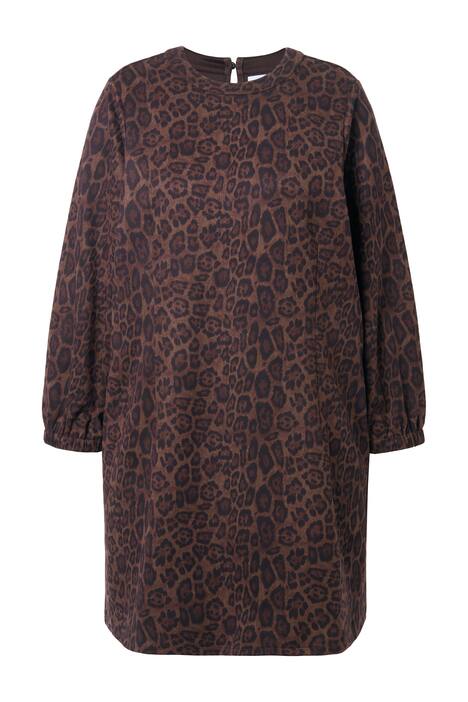 Šaty, oversize, semiš s leopardím vzorem, balónové rukávy