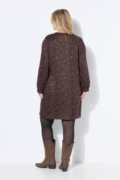 Robe oversize en suède avec motif léopard et manches ballon