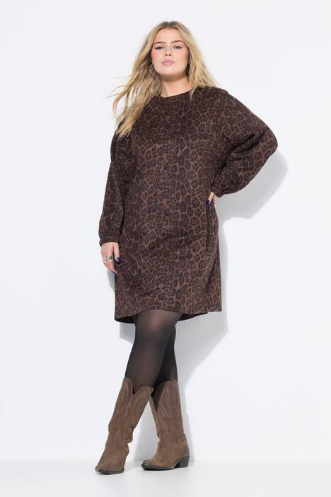 Robe oversize en suède avec motif léopard et manches ballon