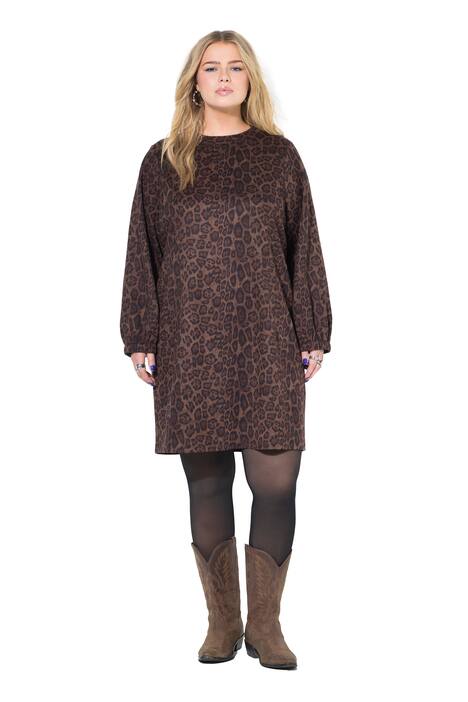 Šaty, oversize, semiš s leopardím vzorem, balónové rukávy