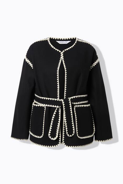 Jacke, oversized, Wolloptik, Stickerei-Kanten