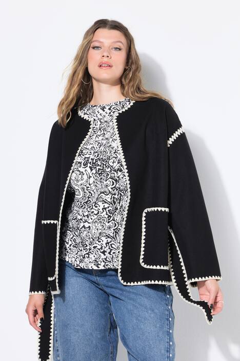 Jacke, oversized, Wolloptik, Stickerei-Kanten