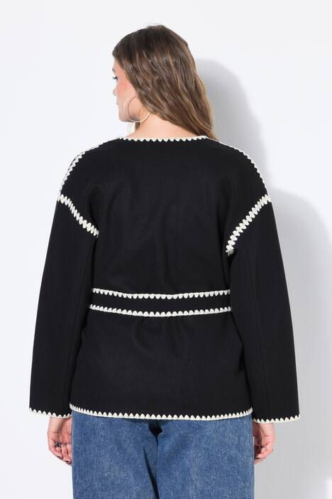 Jacke, oversized, Wolloptik, Stickerei-Kanten