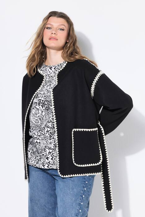 Jacke, oversized, Wolloptik, Stickerei-Kanten