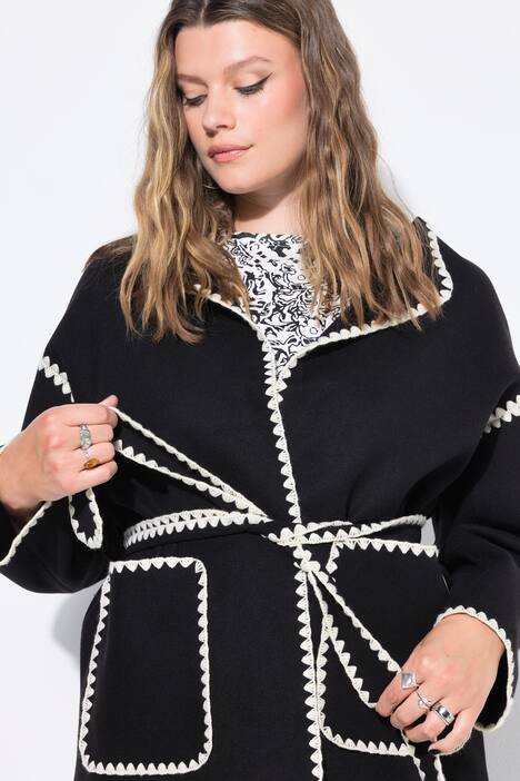 Jacke, oversized, Wolloptik, Stickerei-Kanten