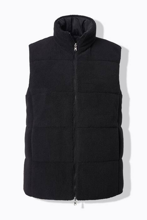 Vendbar vest, løs form, glatt vevd/teddy plysj