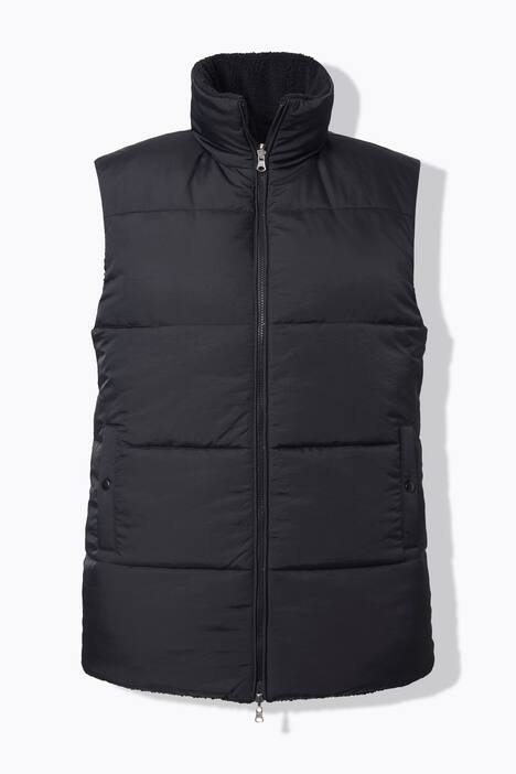 Vendbar vest, løs form, glatt vevd/teddy plysj