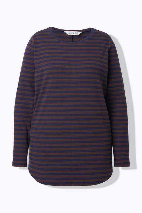 Vannrett stripete skjorte, wide shape, ribbet jersey, langermet