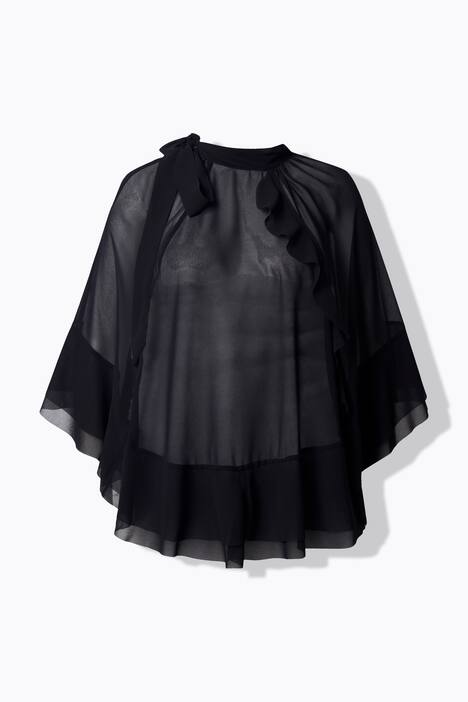 Blouse esprit cape en mousseline, avec col montant et châle