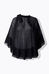 Cape-bluse, chiffon, stående krave, sjal
