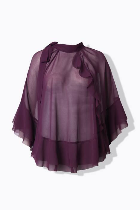 Cape-blouse, chiffon, opstaande kraag, sjaal