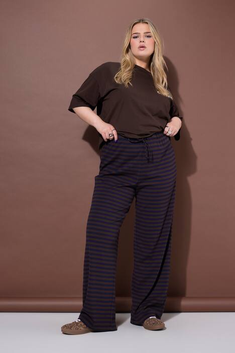 Pantalon large en jersey côtelé à rayures