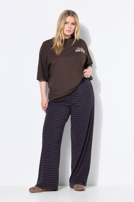 Pantalon large en jersey côtelé à rayures