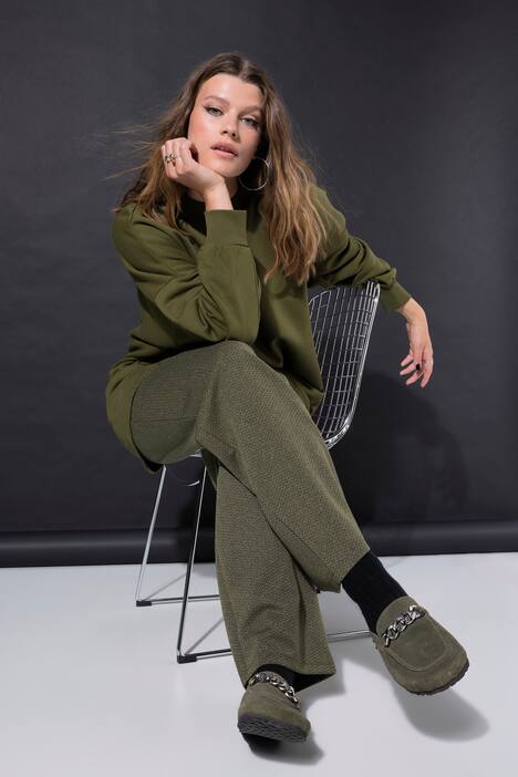 Broek, wijde pijpen, hoge taille, glitter-jacquard