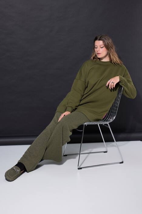 Broek, wijde pijpen, hoge taille, glitter-jacquard