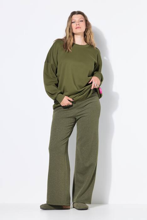 Broek, wijde pijpen, hoge taille, glitter-jacquard