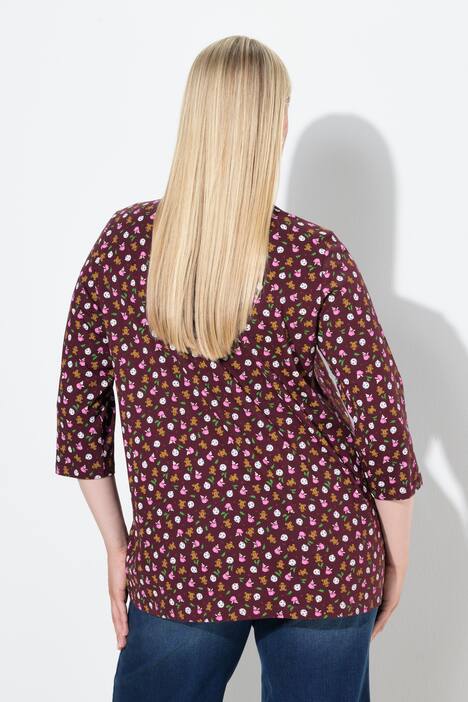 Shirt, peperkoekfiguurtjes, A-lijn, V-hals, 3/4-mouwen