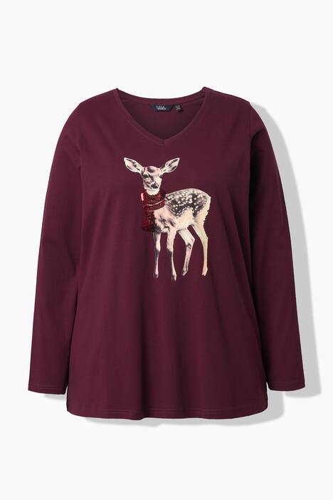 Shirt, reekalf, pailletten, A-lijn, V-hals, lange mouwen