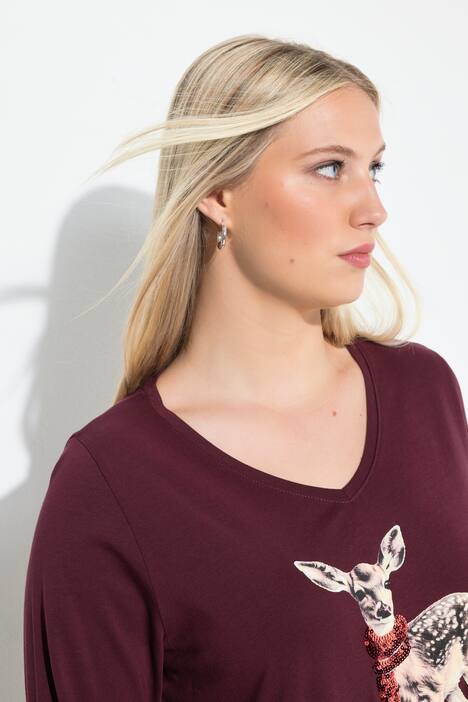 Shirt, reekalf, pailletten, A-lijn, V-hals, lange mouwen