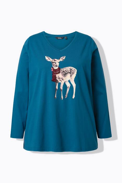 Shirt, reekalf, pailletten, A-lijn, V-hals, lange mouwen