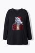Shirt, Katze, Pailletten, A-Linie, V-Ausschnitt, Langarm