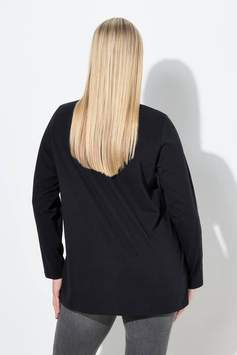 Shirt, Katze, Pailletten, A-Linie, V-Ausschnitt, Langarm