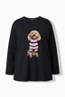 Camiseta, perro, lentejuelas, línea A, cuello en V, manga larga