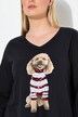 Camiseta, perro, lentejuelas, línea A, cuello en V, manga larga