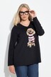 Camiseta, perro, lentejuelas, línea A, cuello en V, manga larga