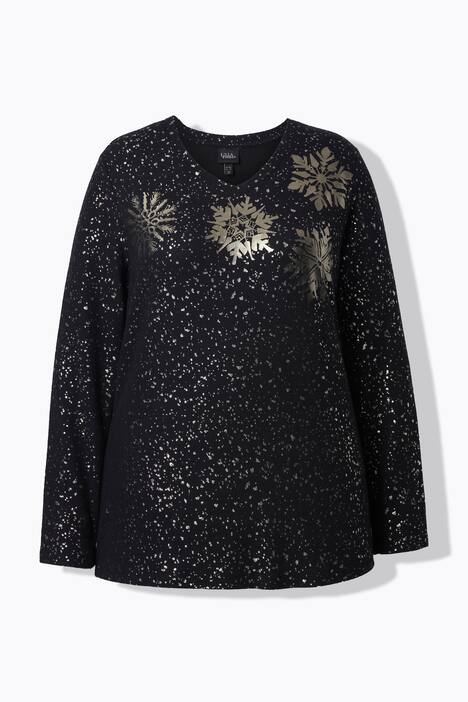Sweatshirt, Metallic-Druck, V-Ausschnitt, Langarm