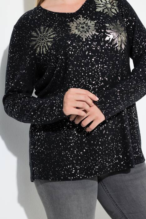 Sweatshirt, Metallic-Druck, V-Ausschnitt, Langarm