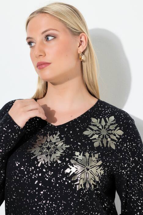 Sweatshirt, Metallic-Druck, V-Ausschnitt, Langarm
