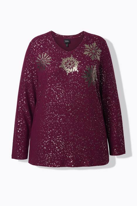 Sweatshirt, Metallic-Druck, V-Ausschnitt, Langarm