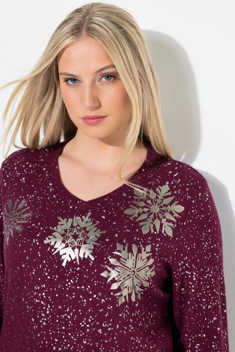 Sweatshirt, Metallic-Druck, V-Ausschnitt, Langarm