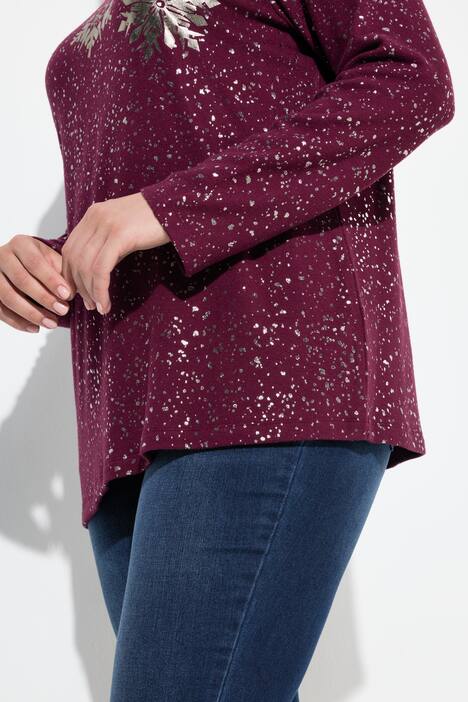 Sweatshirt, Metallic-Druck, V-Ausschnitt, Langarm