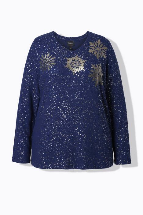Sweatshirt, Metallic-Druck, V-Ausschnitt, Langarm