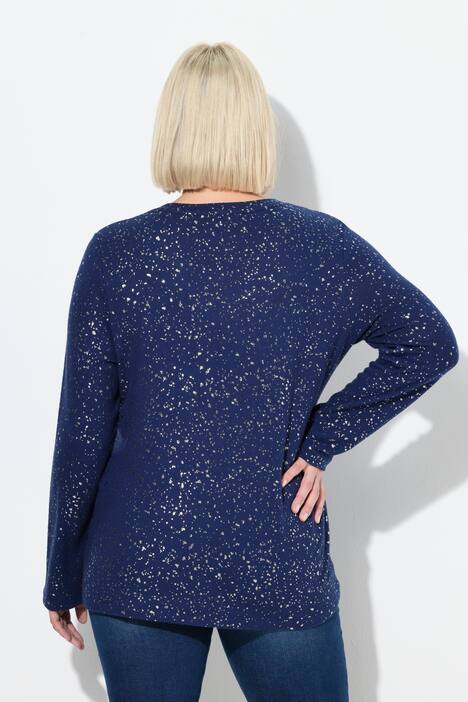 Sweatshirt, Metallic-Druck, V-Ausschnitt, Langarm