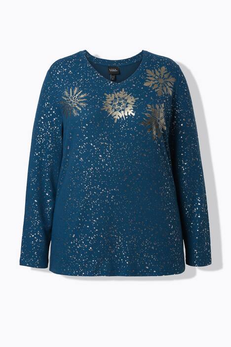 Sweatshirt, Metallic-Druck, V-Ausschnitt, Langarm