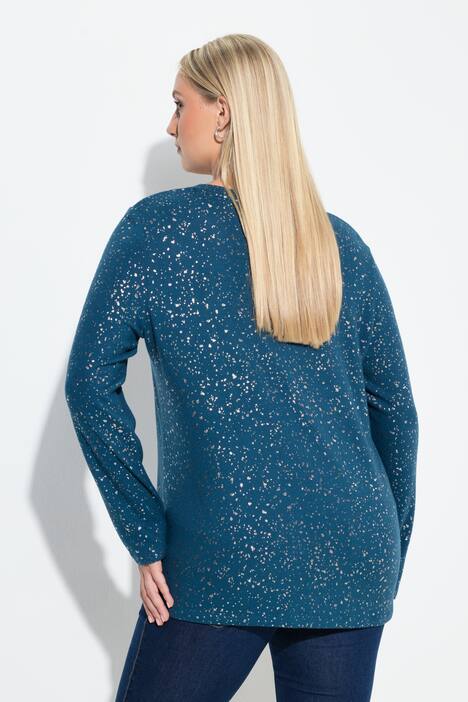 Sweatshirt, Metallic-Druck, V-Ausschnitt, Langarm
