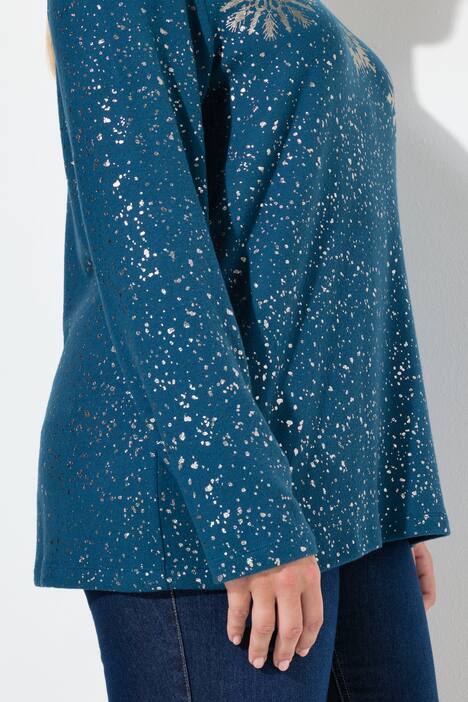 Sweatshirt, Metallic-Druck, V-Ausschnitt, Langarm