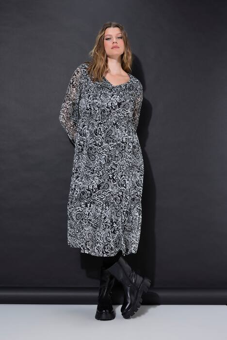Robe midi évasée, texture et motif cachemire