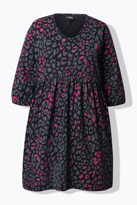 Jerseykleid, Animaldruck, A-Linie, V-Ausschnitt, 3/4-Arm