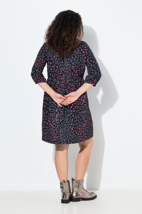 Jerseykleid, Animaldruck, A-Linie, V-Ausschnitt, 3/4-Arm