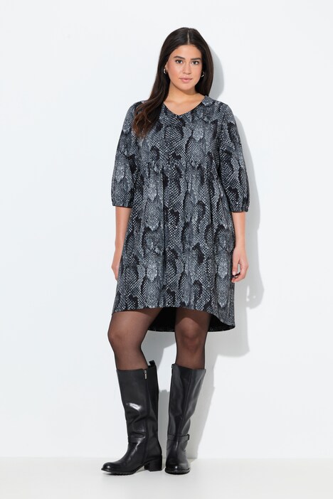 Jerseykleid, Animaldruck, A-Linie, V-Ausschnitt, 3/4-Arm
