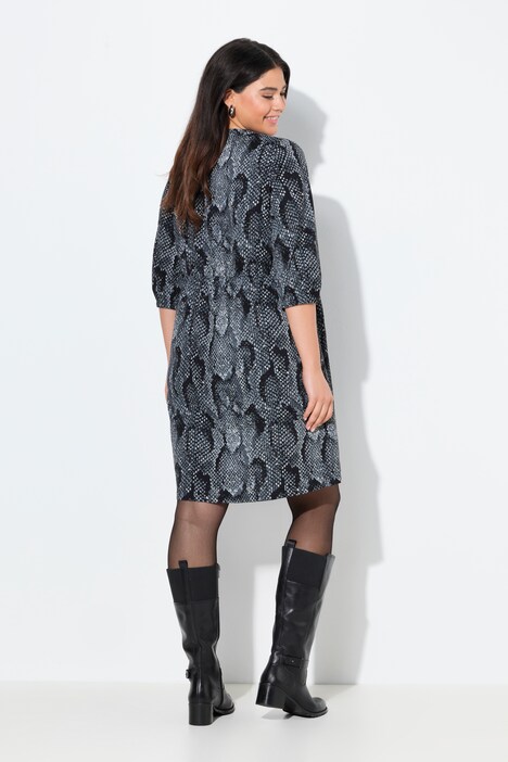 Jerseykleid, Animaldruck, A-Linie, V-Ausschnitt, 3/4-Arm